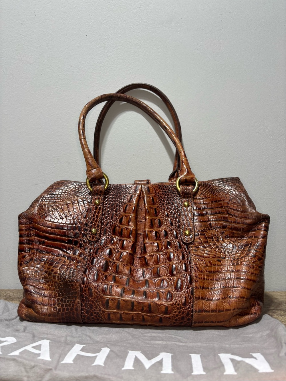 Vintage Brahmin Croc-Embossed Leather Satchel - Picture 3 of 7
